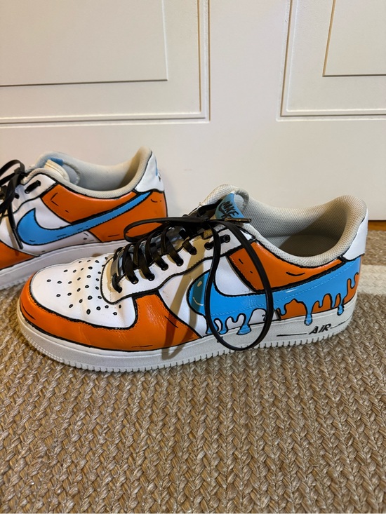 Nike Other - Custom Painted Nike Air Force 1 Sneakers Orange & Blue Drip Leather Lace Size 15